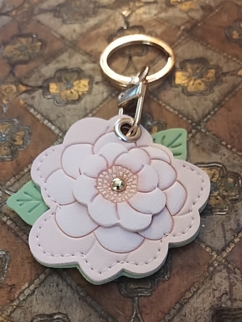 Floral Faux Leatherette Keychain Charm  - Pink Blossom - Air Tag Holder